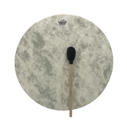 A Remo Buffalo Hide Drum measuring 22 inches in diameter with complementary Remo Beater.